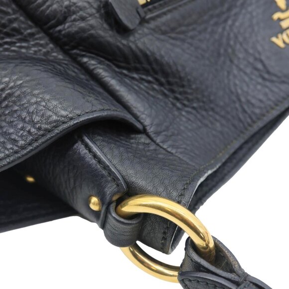 Prada  Vitello Daino Front Zip Leather Hobo Bag Black - Picture 6 of 16